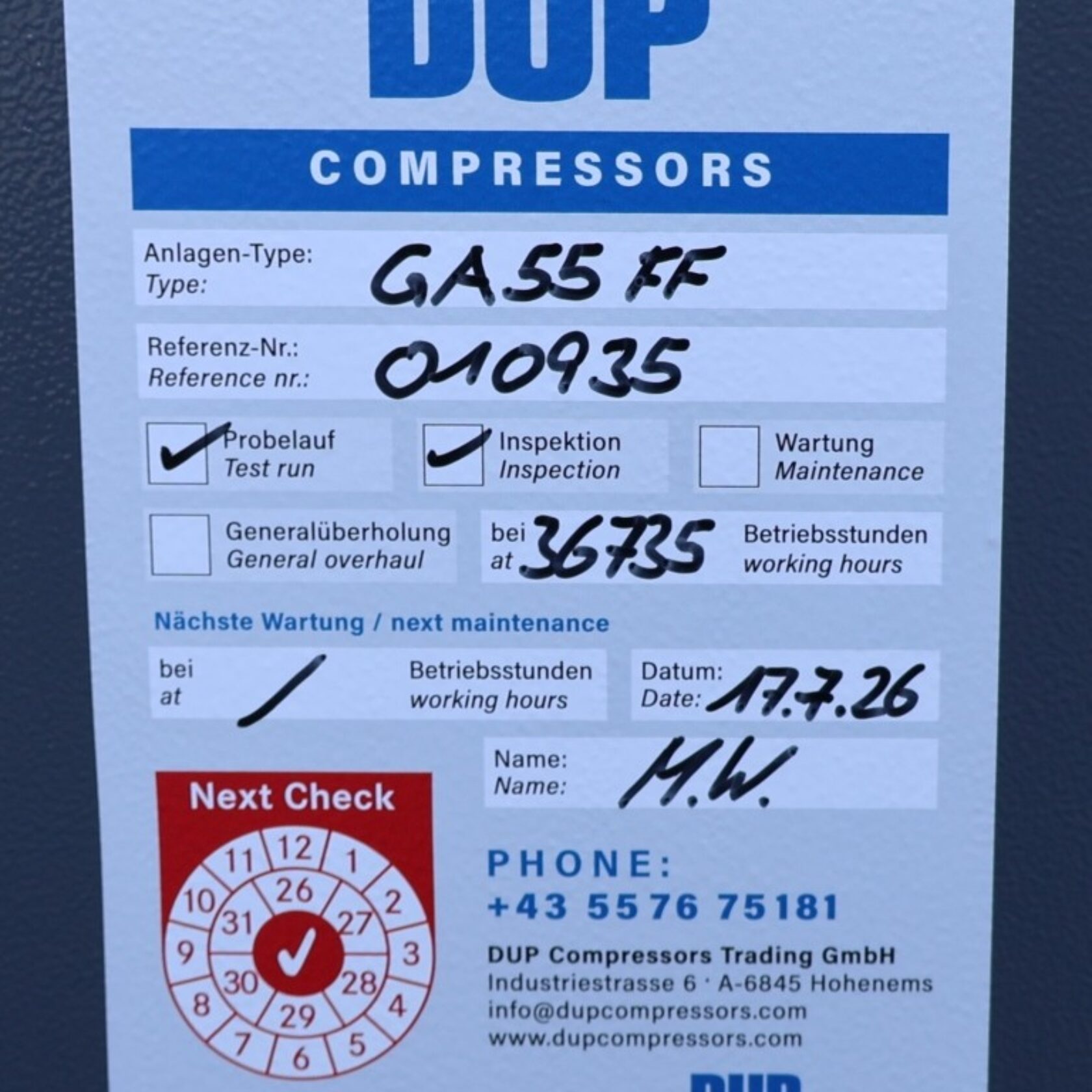 010935 Atlas Copco GA 55 FF GA55FF 16