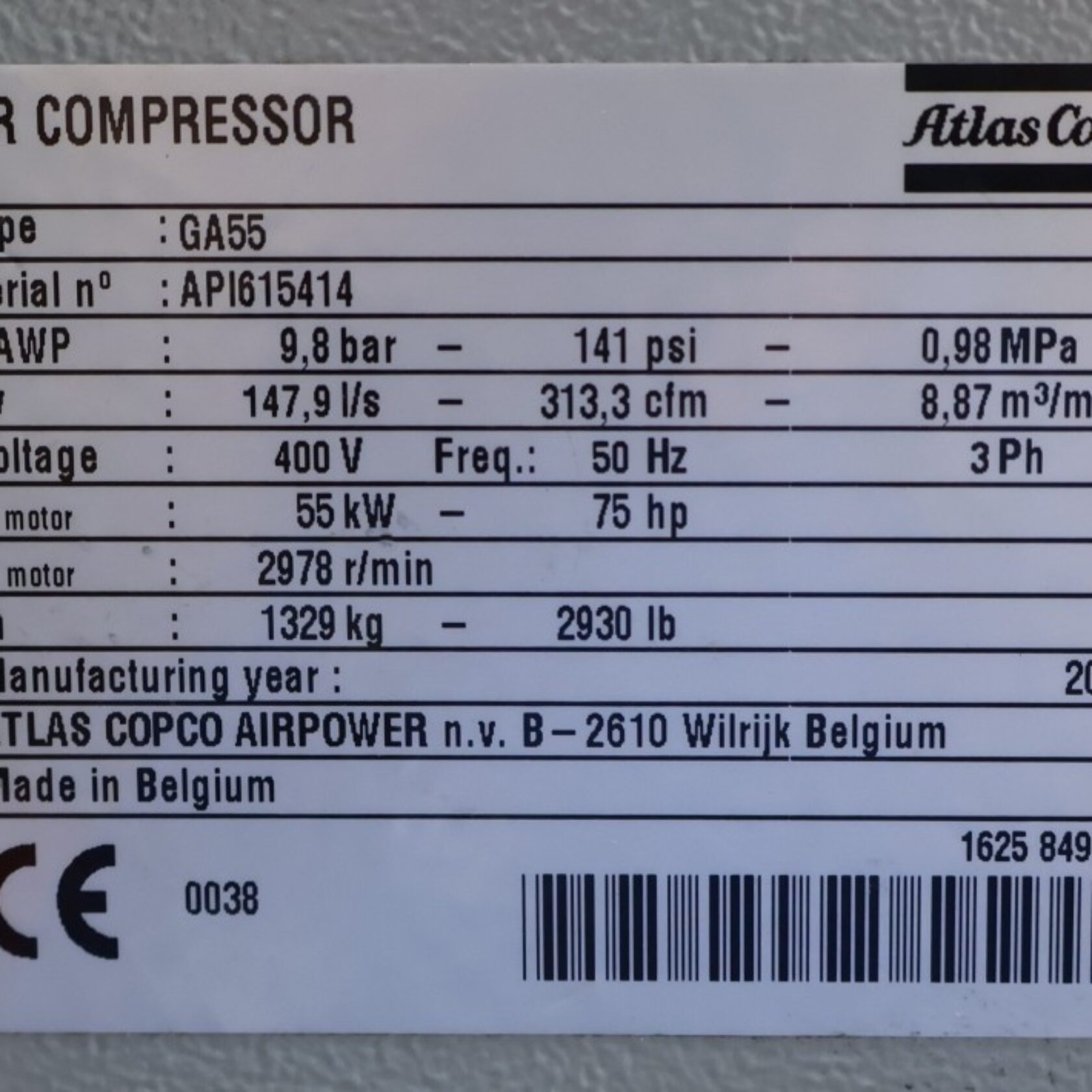 010935 Atlas Copco GA 55 FF GA55FF 20
