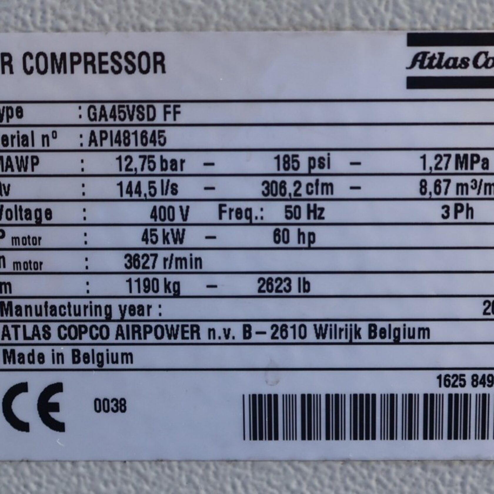 010951 Atlas Copco GA 45 VSD FF GA45VSDFF 20