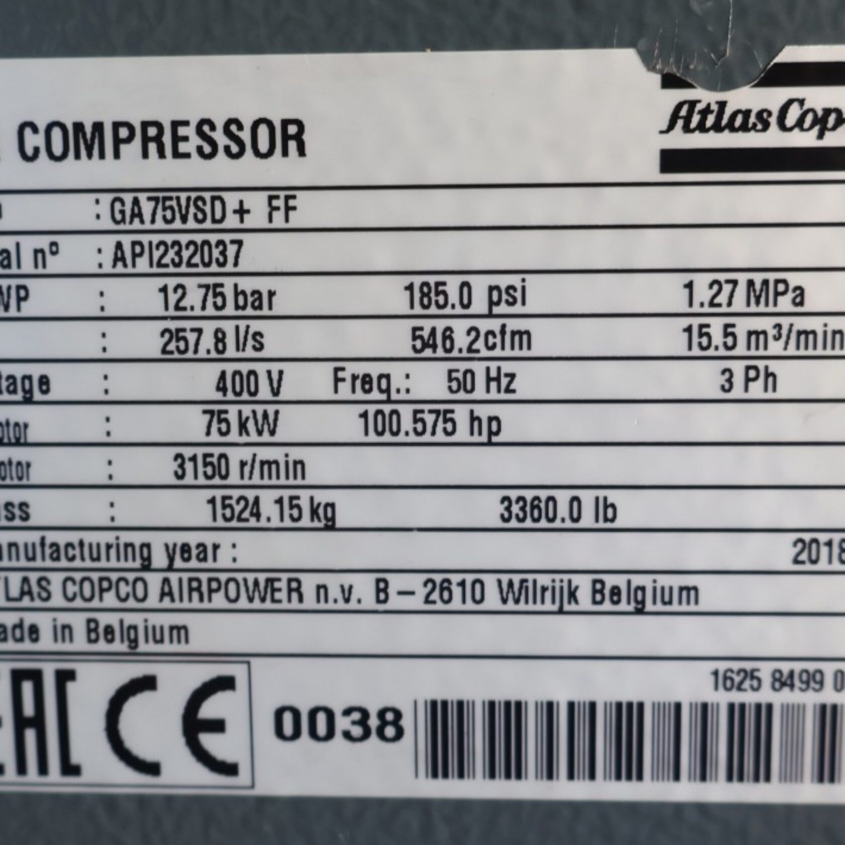 010956 Atlas Copco GA 75 VSD+ FF GA75VSD+FF 20