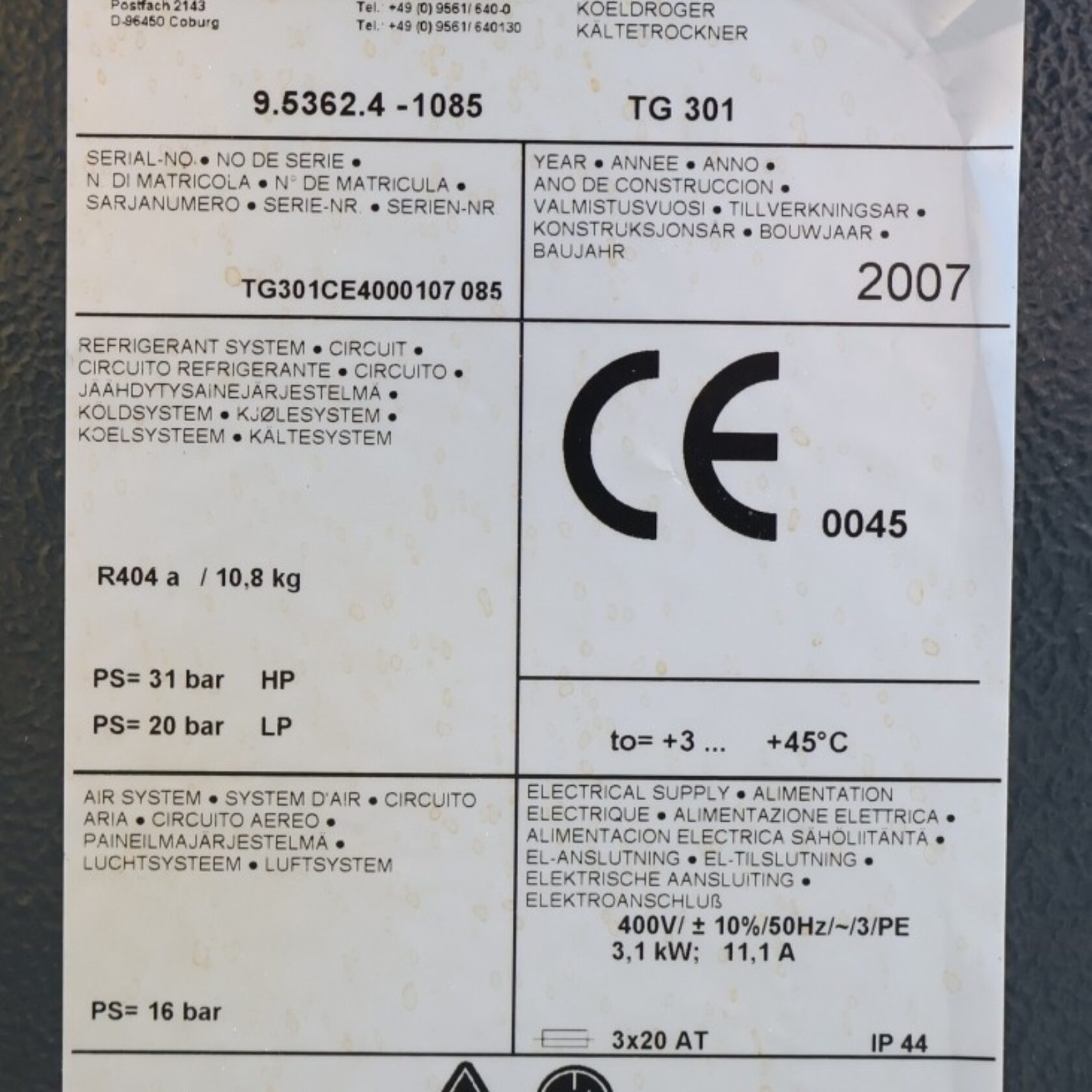 010775 Kaeser TG301 TG301 20