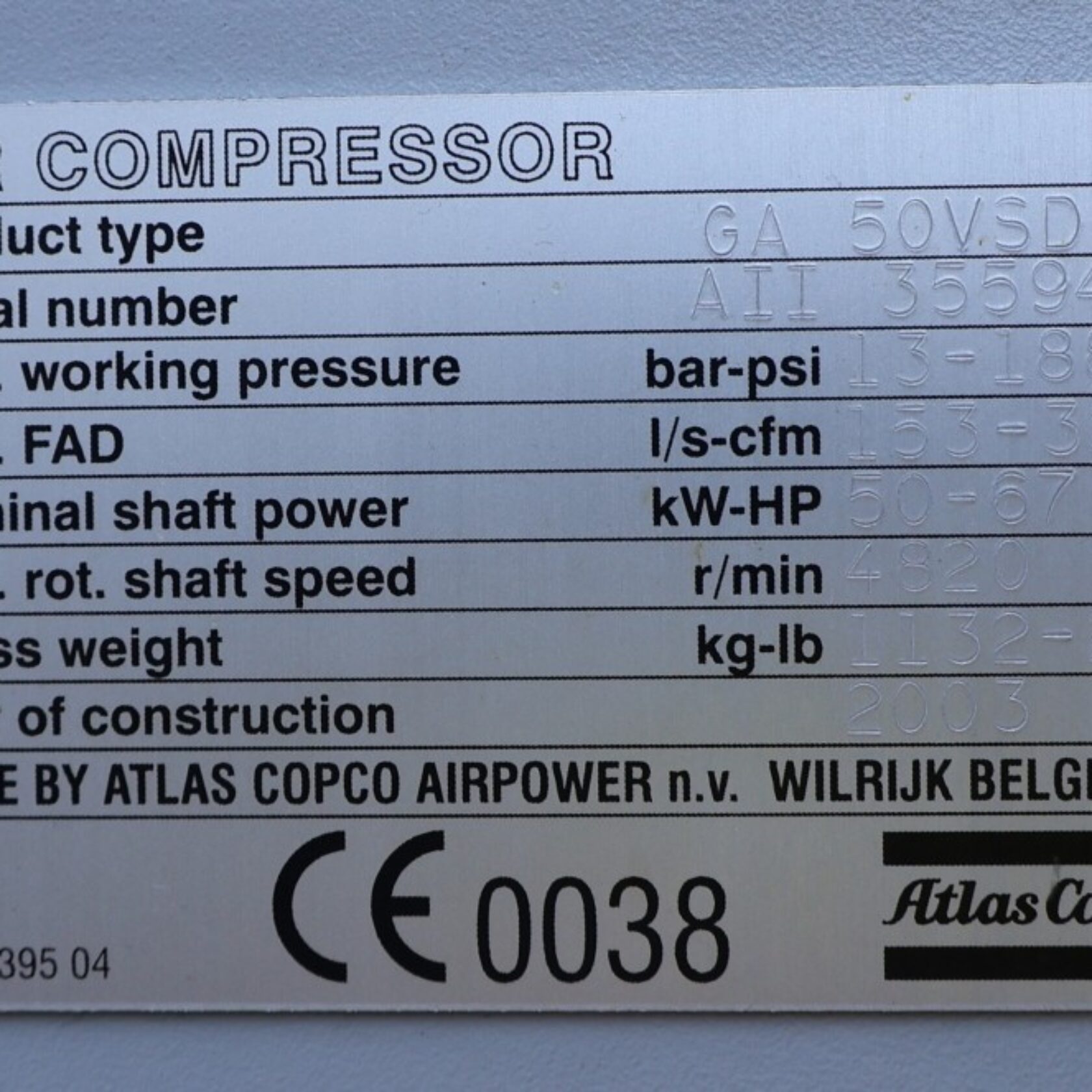 010923 Atlas Copco GA 50 VSD GA50VSD 20
